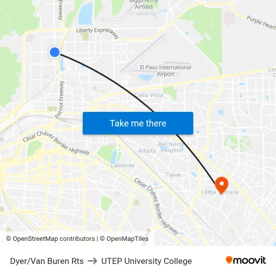 Dyer/Van Buren Rts to UTEP University College map