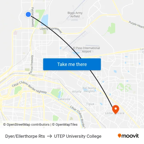 Dyer/Ellerthorpe Rts to UTEP University College map