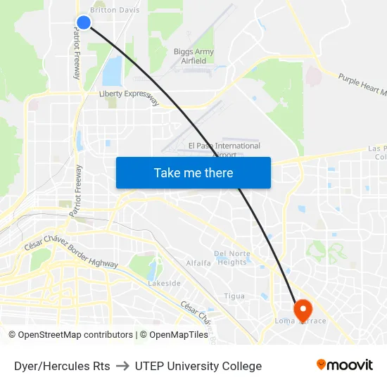 Dyer/Hercules Rts to UTEP University College map