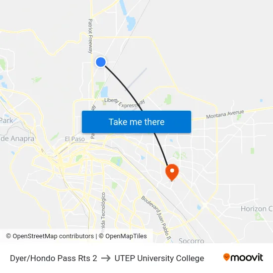 Dyer/Hondo Pass Rts 2 to UTEP University College map