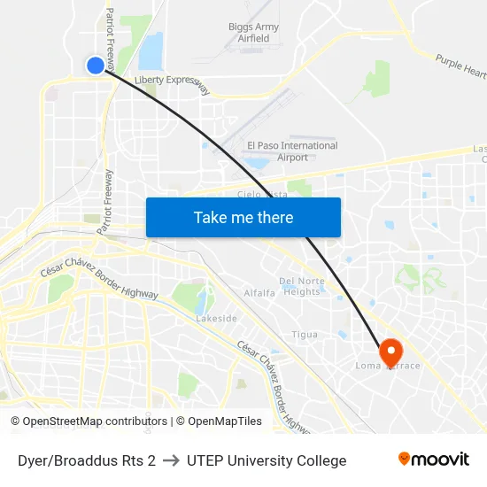 Dyer/Broaddus Rts 2 to UTEP University College map