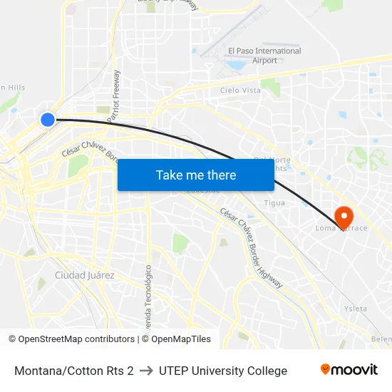 Montana/Cotton Rts 2 to UTEP University College map