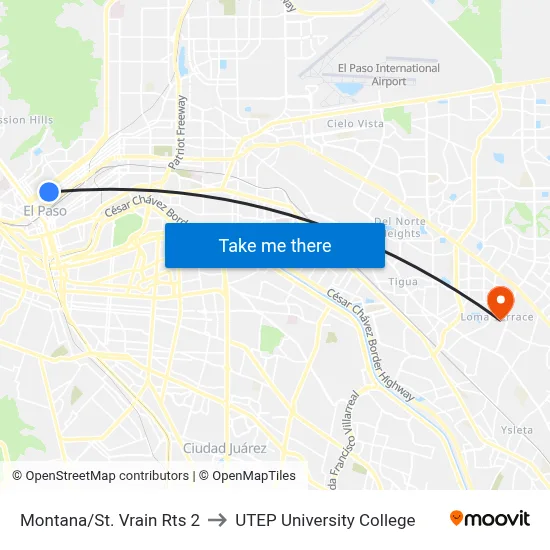 Montana/St. Vrain Rts 2 to UTEP University College map