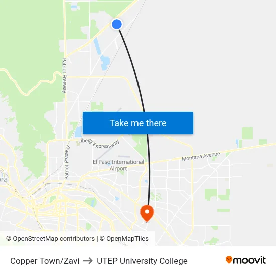 Copper Town/Zavi to UTEP University College map