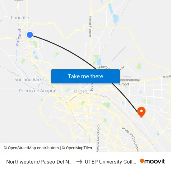 Northwestern/Paseo Del Norte to UTEP University College map