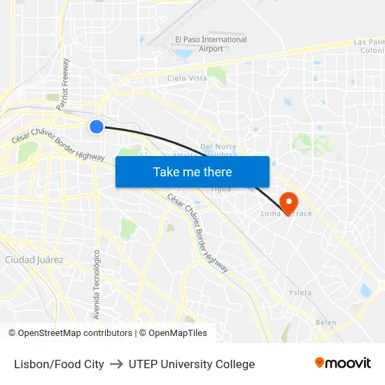 Lisbon/Food City to UTEP University College map