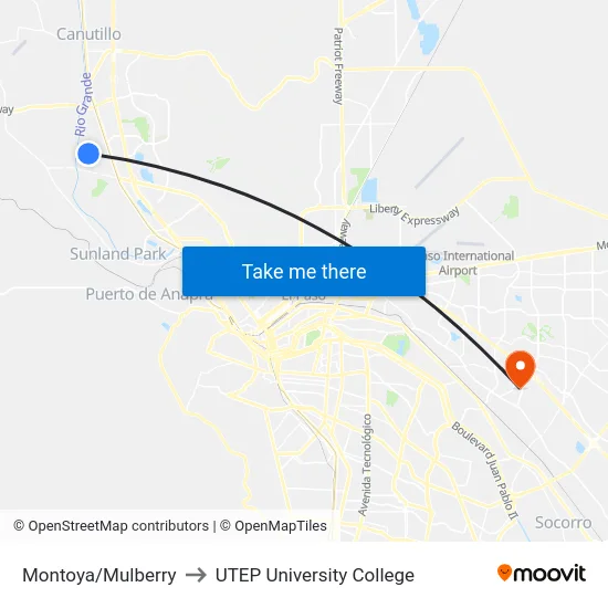 Montoya/Mulberry to UTEP University College map
