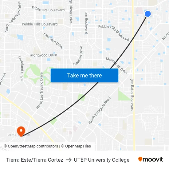 Tierra Este/Tierra Cortez to UTEP University College map