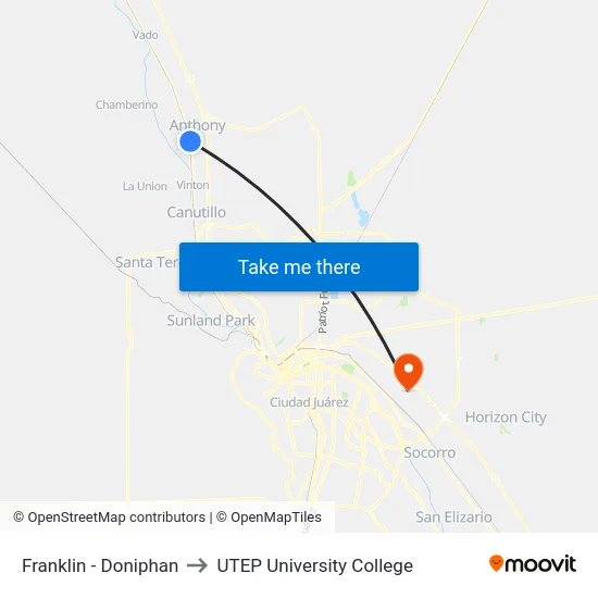 Franklin - Doniphan to UTEP University College map