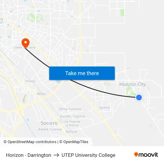 Horizon - Darrington to UTEP University College map