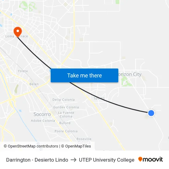 Darrington - Desierto Lindo to UTEP University College map