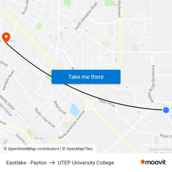 Eastlake - Payton to UTEP University College map