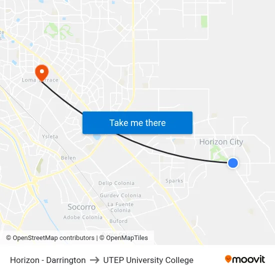 Horizon - Darrington to UTEP University College map
