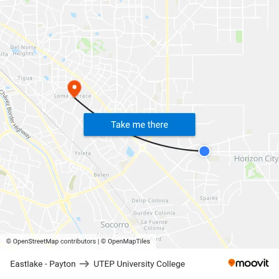 Eastlake - Payton to UTEP University College map