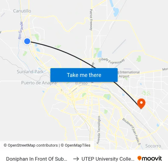 Doniphan In Front Of Subway to UTEP University College map