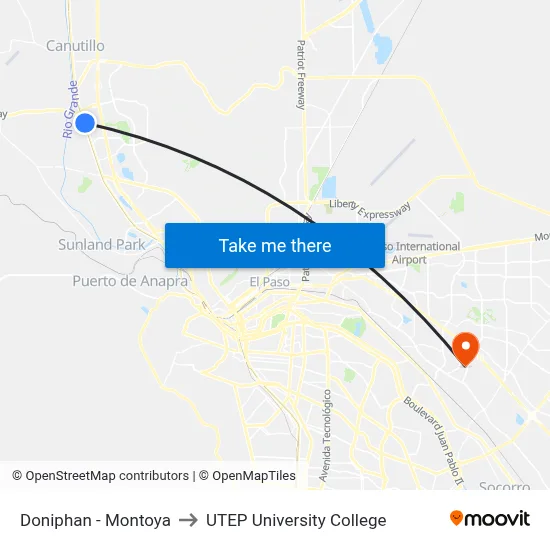 Doniphan - Montoya to UTEP University College map