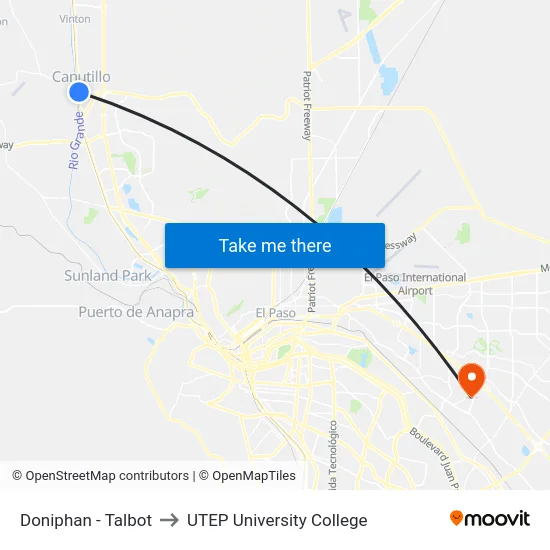 Doniphan - Talbot to UTEP University College map