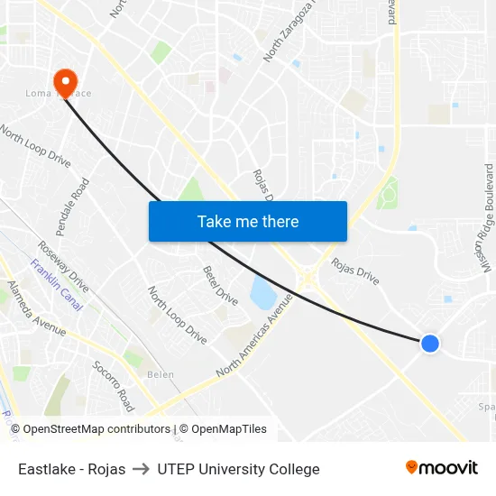 Eastlake - Rojas to UTEP University College map