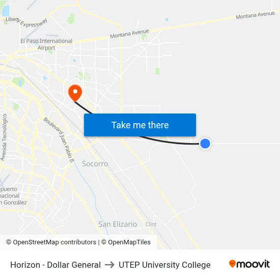 Horizon - Dollar General to UTEP University College map