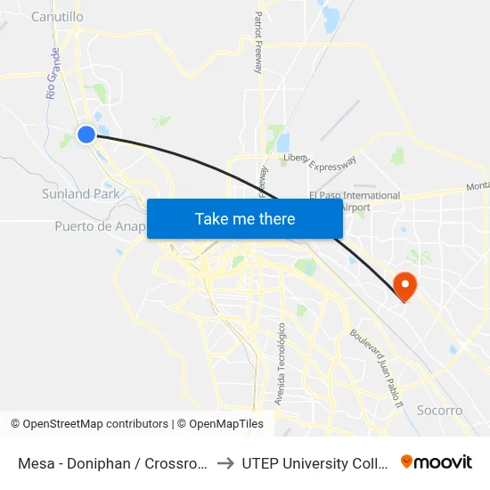 Mesa - Doniphan / Crossroads to UTEP University College map