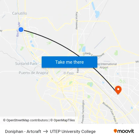 Doniphan - Artcraft to UTEP University College map