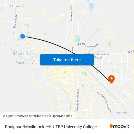 Doniphan/Mcclintock to UTEP University College map