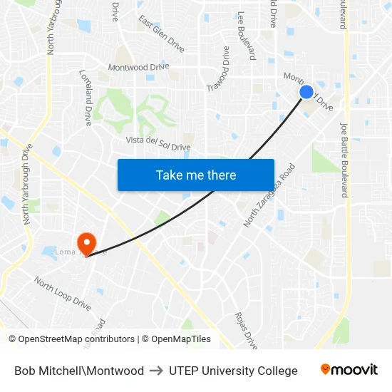 Bob Mitchell\Montwood to UTEP University College map