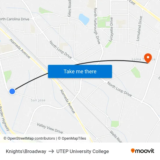 Knights\Broadway to UTEP University College map
