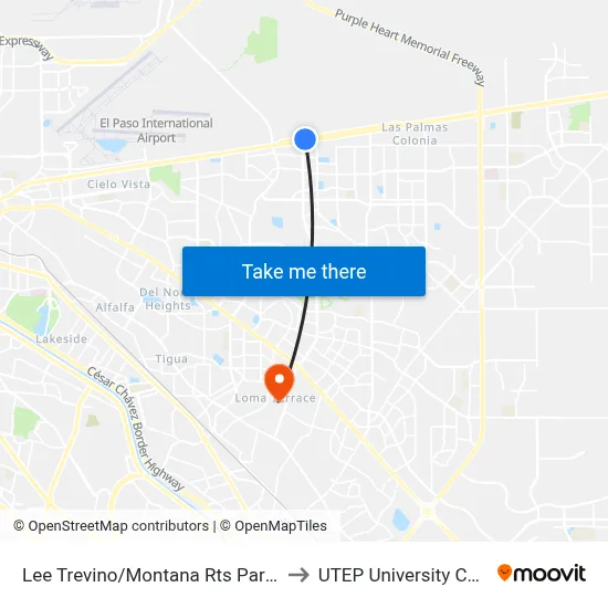 Lee Trevino/Montana Rts Park&Ride to UTEP University College map
