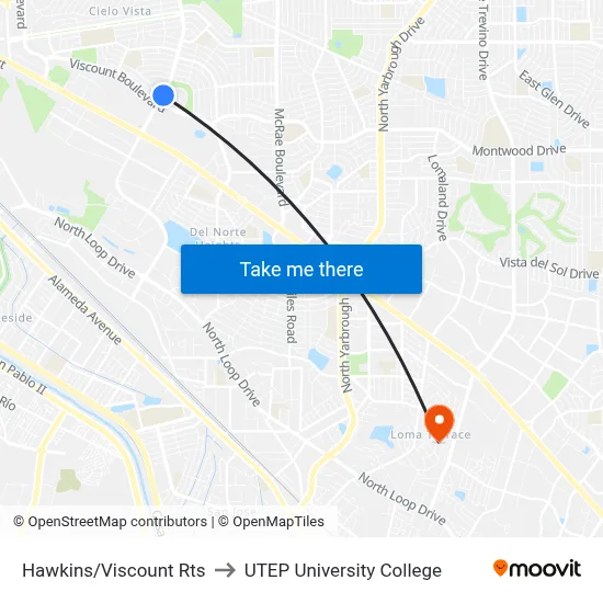 Hawkins/Viscount Rts to UTEP University College map