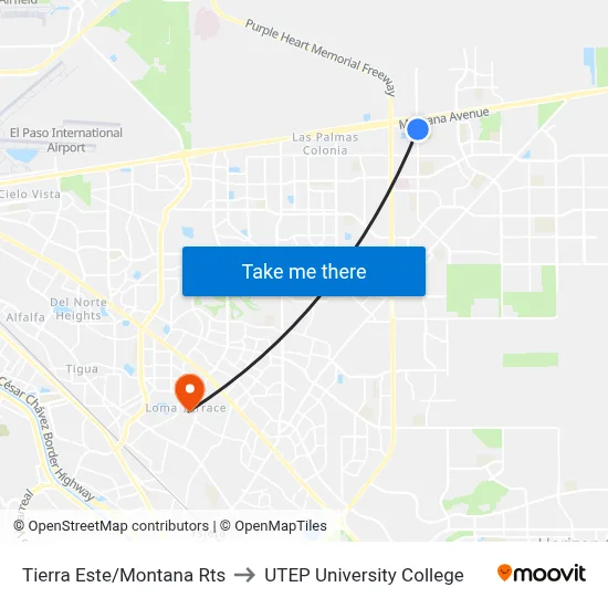 Tierra Este/Montana Rts to UTEP University College map