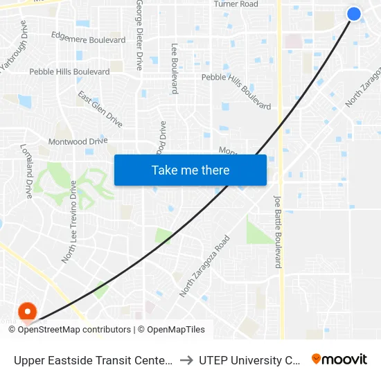 Upper Eastside Transit Center Bay D to UTEP University College map