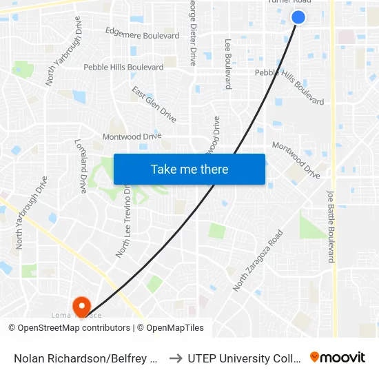 Nolan Richardson/Belfrey Park to UTEP University College map