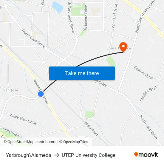 Yarbrough\Alameda to UTEP University College map
