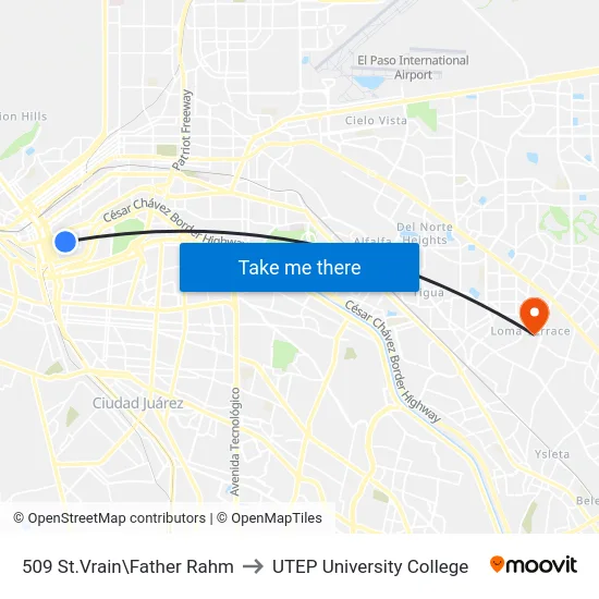 509 St.Vrain\Father Rahm to UTEP University College map