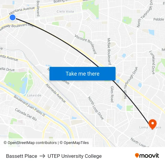 Bassett Place to UTEP University College map