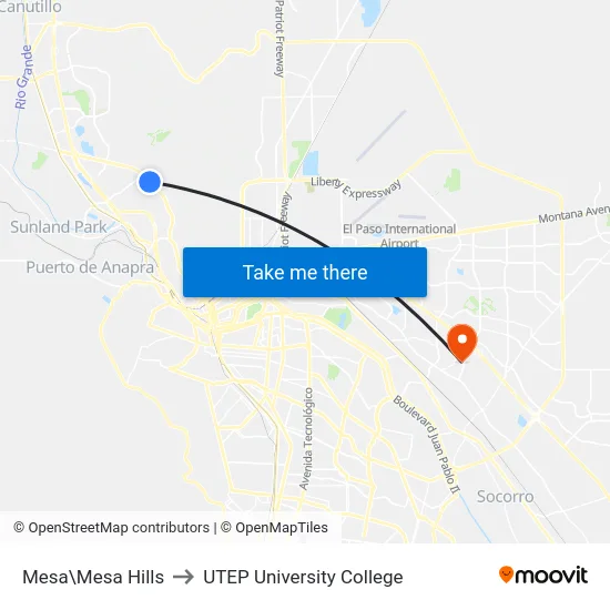 Mesa\Mesa Hills to UTEP University College map