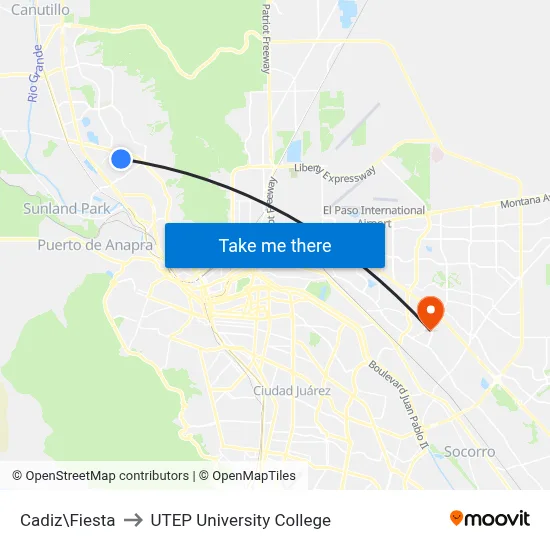 Cadiz\Fiesta to UTEP University College map