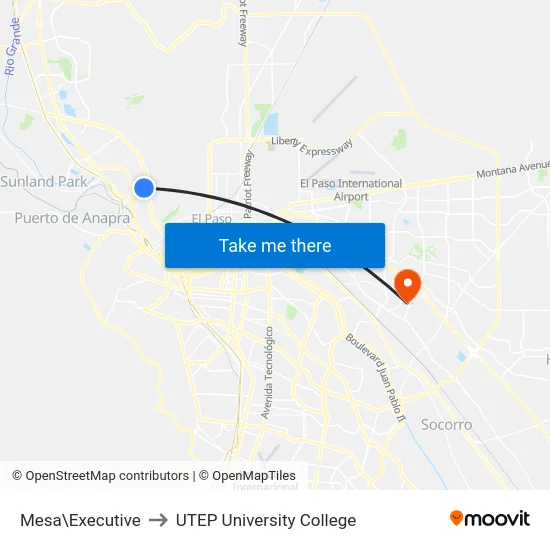 Mesa\Executive to UTEP University College map
