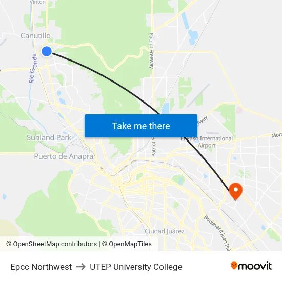 Epcc Northwest to UTEP University College map