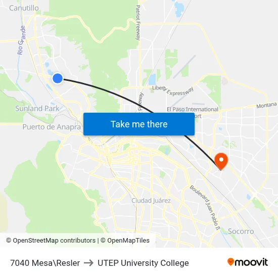 7040 Mesa\Resler to UTEP University College map