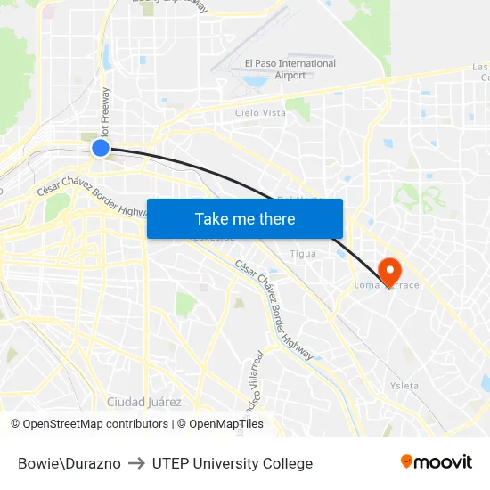 Bowie\Durazno to UTEP University College map