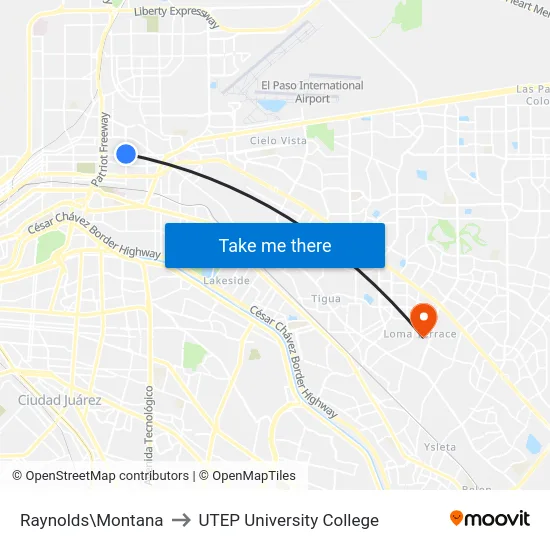 Raynolds\Montana to UTEP University College map