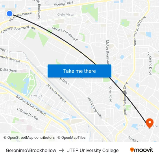 Geronimo\Brookhollow to UTEP University College map