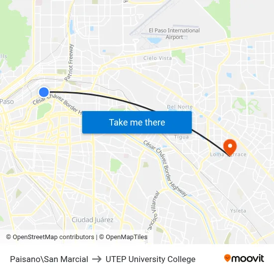 Paisano\San Marcial to UTEP University College map