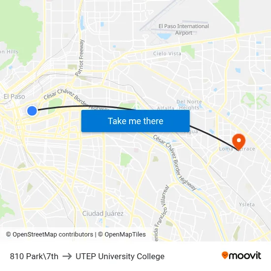 810 Park\7th to UTEP University College map