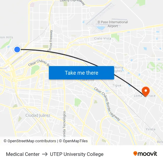 Medical Center to UTEP University College map