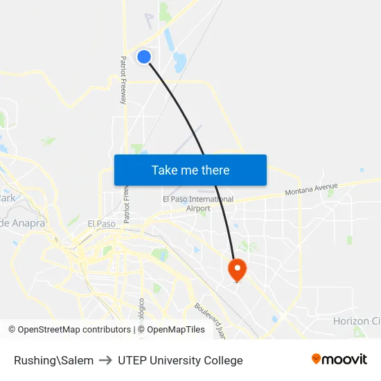 Rushing\Salem to UTEP University College map