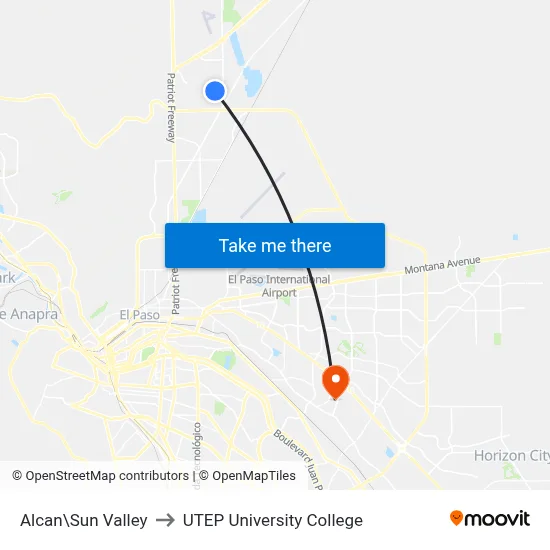 Alcan\Sun Valley to UTEP University College map