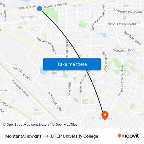 Montana\Hawkins to UTEP University College map